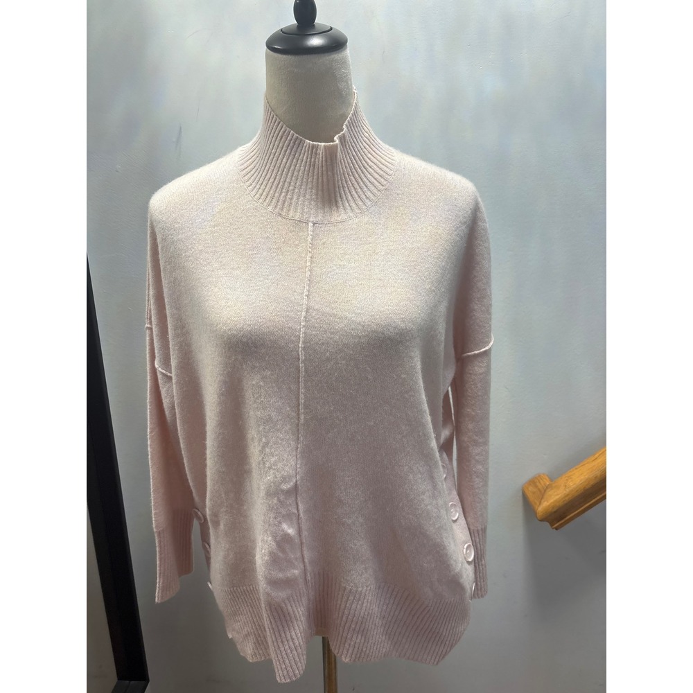 Cynthia Rowley Mock Neck Side Button Sweater Womens Small Pink Relaxed Knit